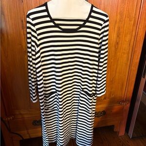 Marimekko Vintage iconic Black and White Striped cotton dress made in Finland